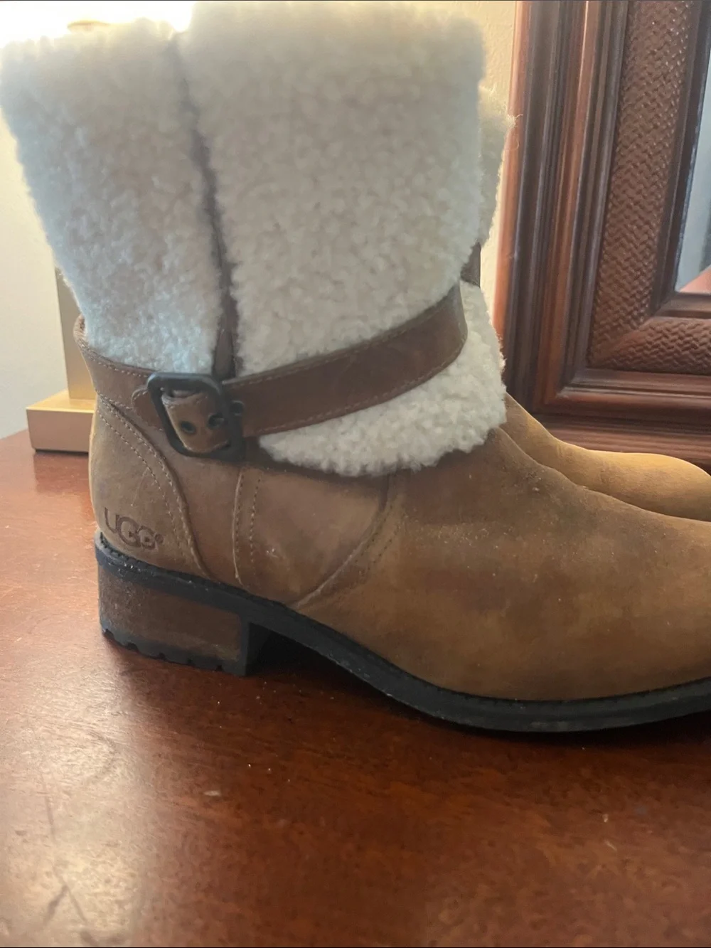 UGG Chestnut Shearling-Lined Buckle Ankle Boots